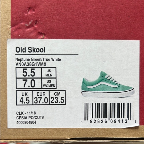 Vans Old Skool Sneakers in Neptune Green and True White - Picture 1 of 3